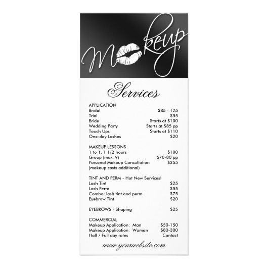 Makeup Rack Card Beauty Cosmetologist Service Menu (Voorkant)