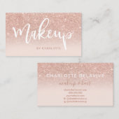 Makeup roos gold glitter blush ombre roze script visitekaartje (Voorkant / Achterkant)