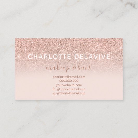 Makeup roos gold glitter blush ombre roze script visitekaartje (Achterkant)