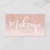 Makeup roos gold glitter blush ombre roze script visitekaartje (Voorkant)