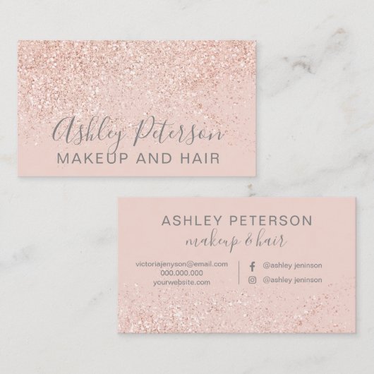Makeup roos goud glitter blush roze visitekaartje (Voorkant / Achterkant)