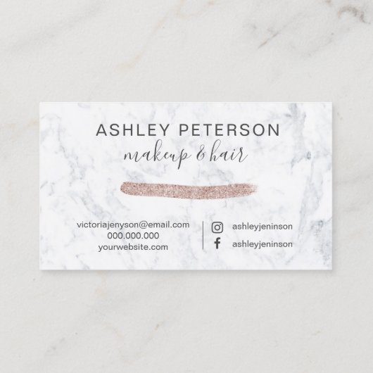 Makeup roos goud glitter marmer foto visitekaartje (Achterkant)