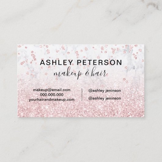 Makeup roos goud glitter marmer monogram ombre visitekaartje (Achterkant)
