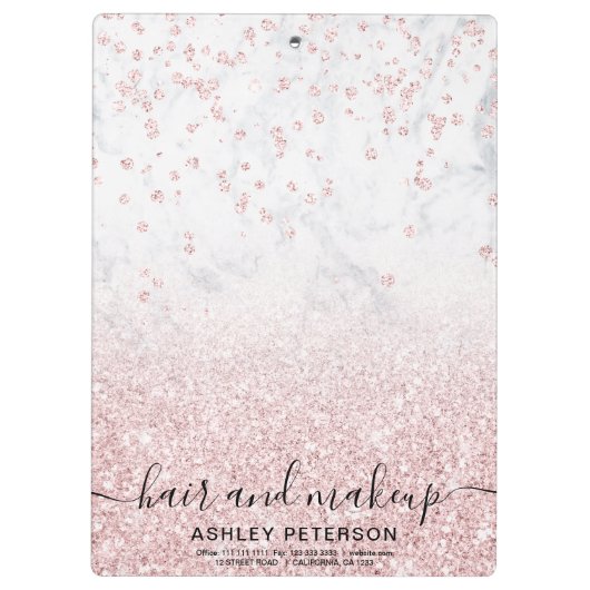 Makeup roos goud glitter marmer sparkle confetti klembord (Achterkant)