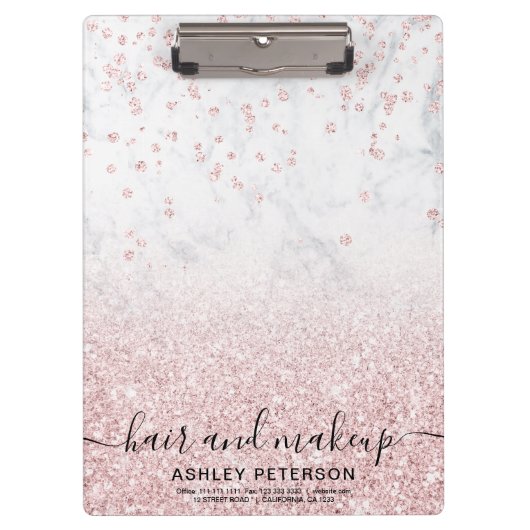 Makeup roos goud glitter marmer sparkle confetti klembord (Voorkant)