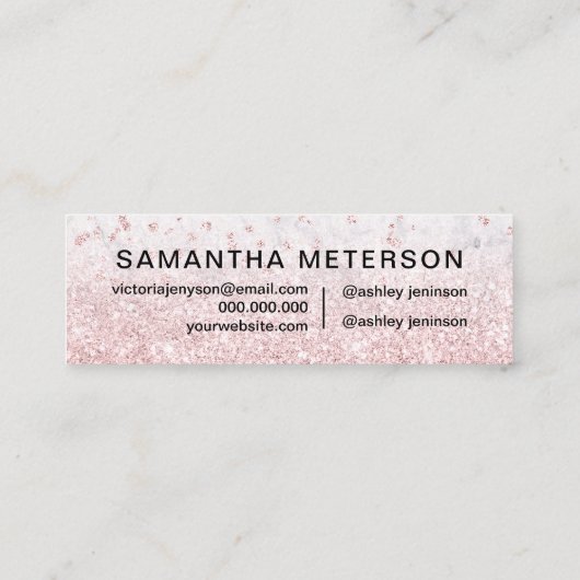 Makeup roos goud glitter marmer sparkle confetti mini visitekaartje (Achterkant)