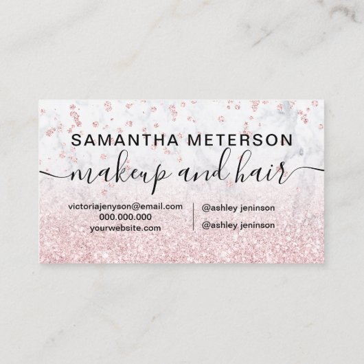 Makeup roos goud glitter marmer sparkle confetti visitekaartje (Achterkant)
