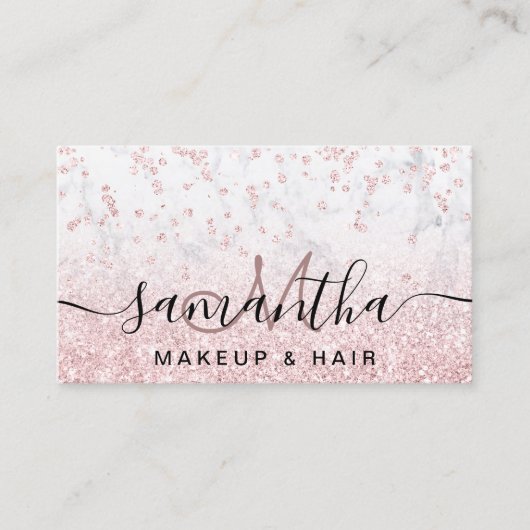 Makeup roos goud glitter marmer sparkle confetti visitekaartje (Voorkant)