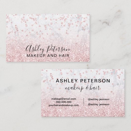 Makeup roos goud glitter marmer sparkle confetti visitekaartje (Voorkant / Achterkant)