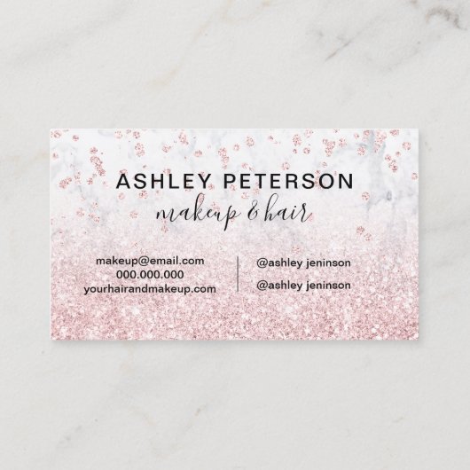 Makeup roos goud glitter marmer sparkle confetti visitekaartje (Achterkant)