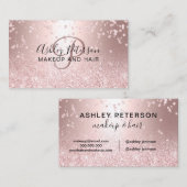 Makeup roos goud glitter metallic monogram ombre visitekaartje (Voorkant / Achterkant)