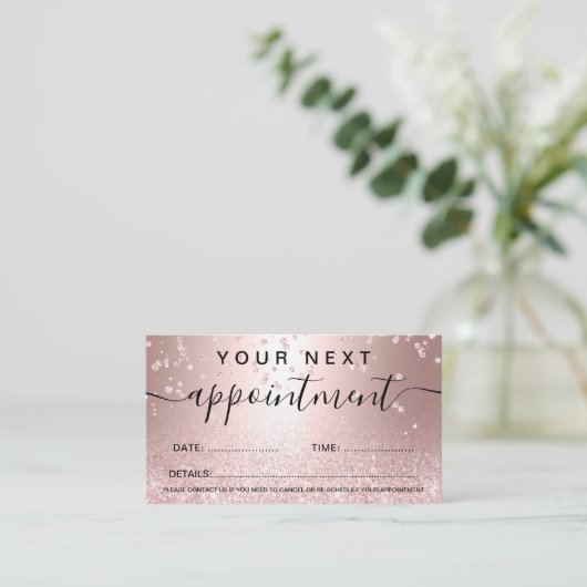 Makeup roos goud glitter metallic sparkle confetti afsprakenkaartje (Staand voorkant)