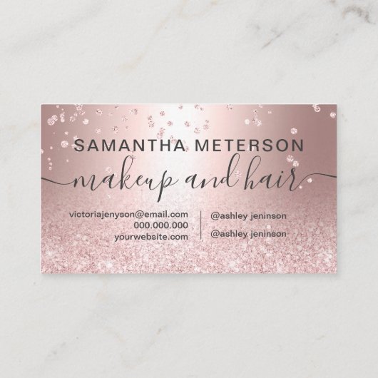 Makeup roos goud glitter metallic sparkle confetti afsprakenkaartje (Achterkant)