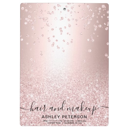 Makeup roos goud glitter metallic sparkle confetti klembord (Achterkant)