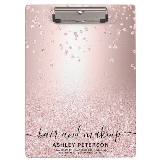 Makeup roos goud glitter metallic sparkle confetti klembord (Voorkant)