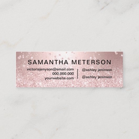 Makeup roos goud glitter metallic sparkle confetti mini visitekaartje (Achterkant)