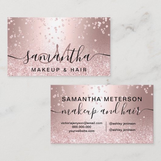 Makeup roos goud glitter metallic sparkle confetti visitekaartje (Voorkant / Achterkant)