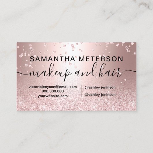 Makeup roos goud glitter metallic sparkle confetti visitekaartje (Achterkant)
