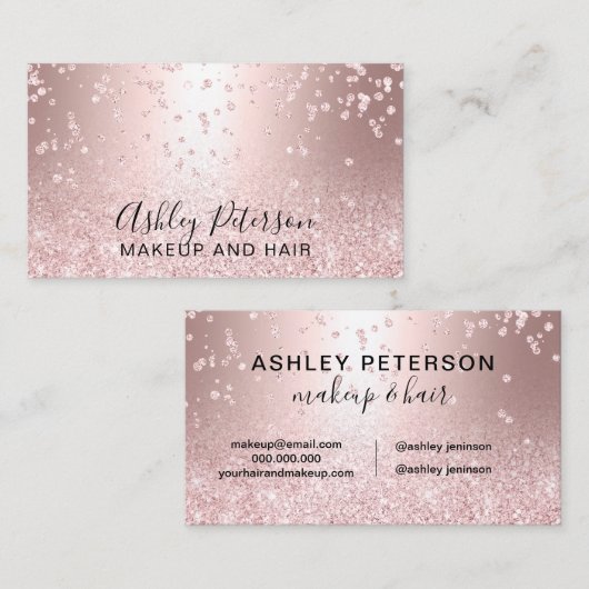 Makeup roos goud glitter metallic sparkle confetti visitekaartje (Voorkant / Achterkant)