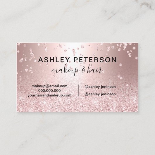 Makeup roos goud glitter metallic sparkle confetti visitekaartje (Achterkant)