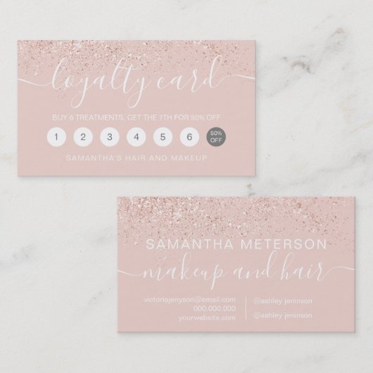 Makeup roos goud glitter pastel zwart roze klantenkaartje (Voorkant / Achterkant)