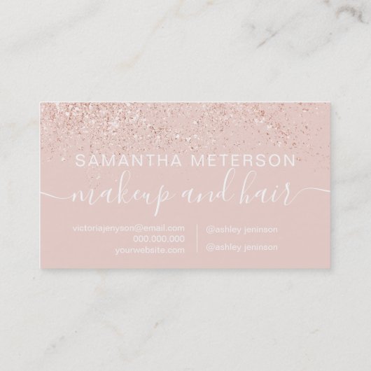 Makeup roos goud glitter pastel zwart roze klantenkaartje (Achterkant)