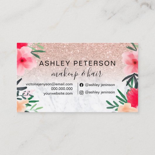 Makeup roos goudglitter visitekaartje (Achterkant)