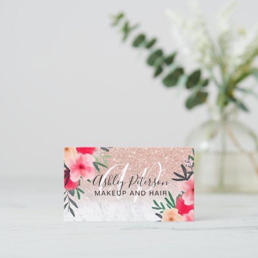 Makeup roos goudglitter visitekaartje (Staand voorkant)