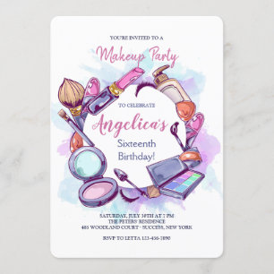 Makeup Round Invitation Kaart