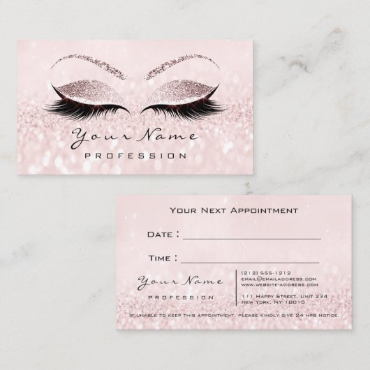 Makeup roze Lashes Extension Appointment Card Afsprakenkaartje (Voorkant / Achterkant)