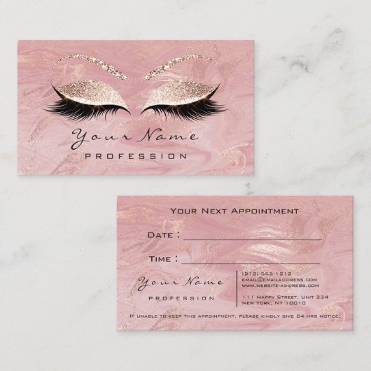 Makeup Roze Lashes Marble Appointment Card Afsprakenkaartje (Voorkant / Achterkant)