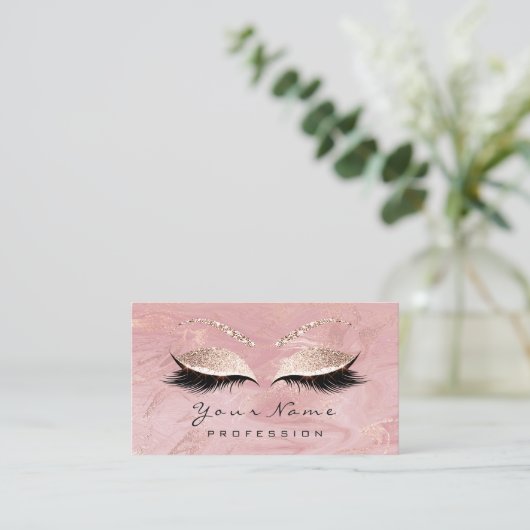 Makeup Roze Lashes Marble Appointment Card Afsprakenkaartje (Staand voorkant)