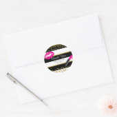 Makeup Roze Lips Gold Confetti & Stripes Glamour Ronde Sticker (Envelop)