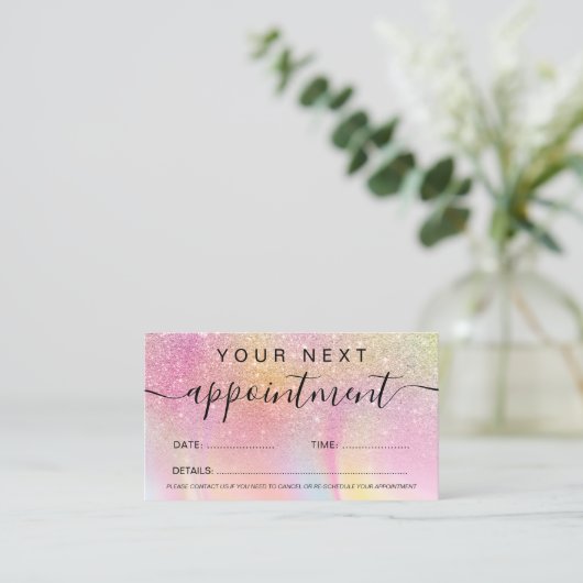 Makeup roze regenboogeenhoornmarmer afsprakenkaartje (Staand voorkant)