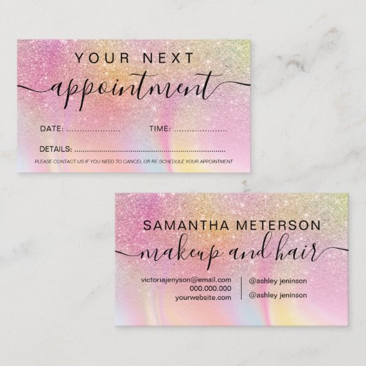 Makeup roze regenboogeenhoornmarmer afsprakenkaartje (Voorkant / Achterkant)