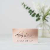 Makeup roze roze roze roodbladscript monogrammen visitekaartje (Staand voorkant)