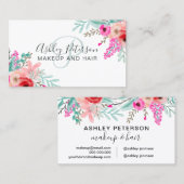 Makeup roze waterverf trendy monogram roze bloem visitekaartje (Voorkant / Achterkant)