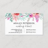 Makeup roze waterverf trendy monogram roze bloem visitekaartje (Achterkant)