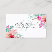 Makeup roze waterverf trendy monogram roze bloem visitekaartje (Voorkant)