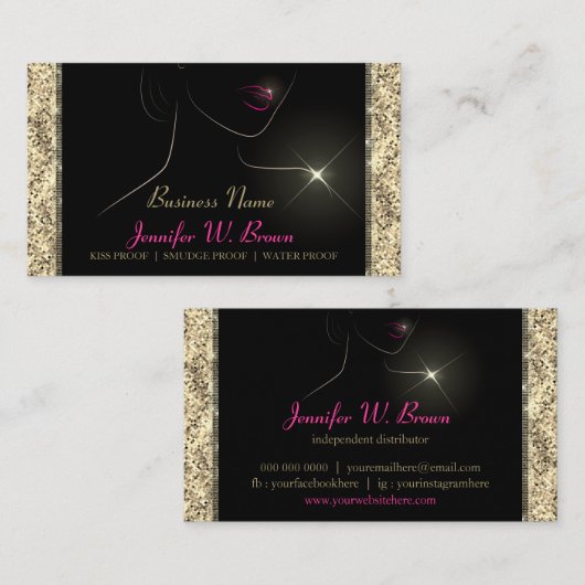 Makeup Salon Gold Lipstick - verkoper Visitekaartje (Voorkant / Achterkant)