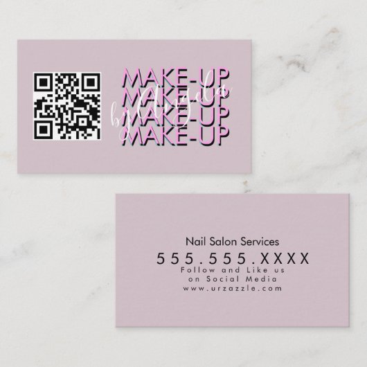 Makeup Salon QR Code Roze Zwart Manuscript Visitekaartje (Voorkant / Achterkant)