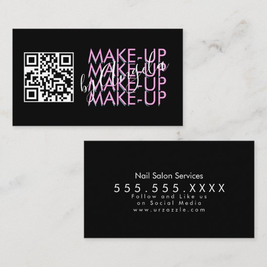 Makeup Salon QR Code Roze Zwart Manuscript Visitekaartje (Voorkant / Achterkant)