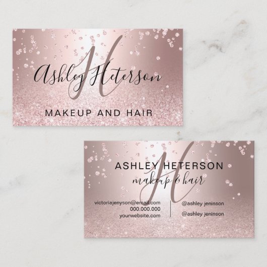 Makeup script confetti roos gold glitter metallic visitekaartje (Voorkant / Achterkant)