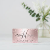 Makeup script confetti roos gold glitter metallic visitekaartje (Staand voorkant)