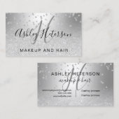 Makeup script confetti Silver glitter metallic Visitekaartje (Voorkant / Achterkant)