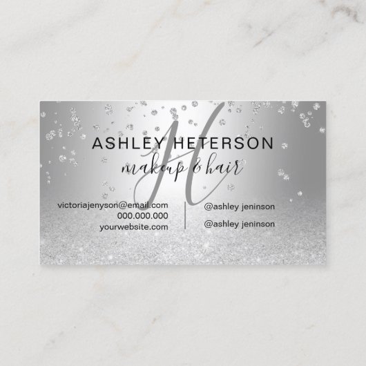 Makeup script confetti Silver glitter metallic Visitekaartje (Achterkant)