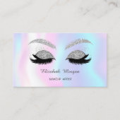 Makeup Silver Glitter Faux Lashes Holographic Visitekaartje (Voorkant)