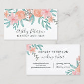 Makeup Spring chic coral floral waterverf Visitekaartje (Voorkant / Achterkant)