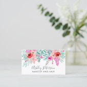 Makeup spring chic mint roze florale waterverf visitekaartje (Staand voorkant)