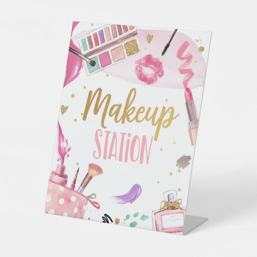 Makeup Station Spa Party Girl Glamor Birthday Pos Reclamebord Met Voetstuk (Voorkant)